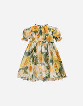 Chiffon dress with bloomers and yellow rose print -  | Dolce &amp; Gabbana