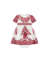 Short-sleeved majolica-print poplin dress -  | Dolce & Gabbana