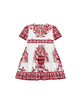 Short-sleeved majolica-print poplin dress -  | Dolce & Gabbana