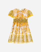 Chiffon dress with yellow majolica print -  | Dolce &amp; Gabbana