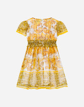 Chiffon dress with yellow majolica print -  | Dolce &amp; Gabbana