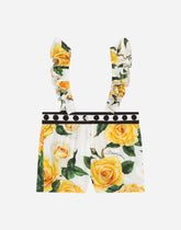 Yellow rose-print poplin dungarees -  | Dolce &amp; Gabbana