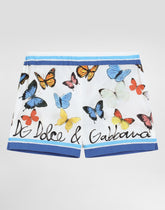 Striped poplin shorts with butterfly print -  | Dolce &amp; Gabbana
