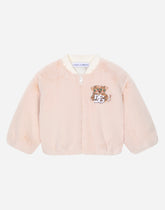 Eco-fur bomber jacket with embroidered baby leo patch -  | Dolce &amp; Gabbana