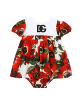 Jersey and poplin dress with bloomers and anemone print -  | Dolce &amp; Gabbana