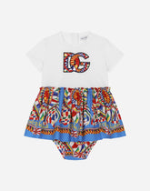 Carretto-print poplin and jersey dress with logo patch -  | Dolce & Gabbana