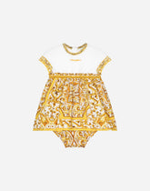 Poplin and jersey dress with yellow majolica print -  | Dolce &amp; Gabbana