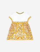 Poplin and jersey dress with yellow majolica print -  | Dolce &amp; Gabbana