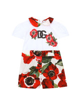 Jersey and poplin onesie with anemone print -  | Dolce &amp; Gabbana