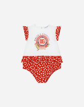 Polka-dot poplin and jersey romper suit -  | Dolce & Gabbana