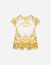 Jersey onesie with yellow majolica print and Dolce&amp;Gabbana logo -  | Dolce &amp; Gabbana