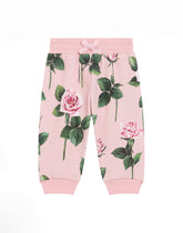 Cotton fleece jogging pants with rose print -  | Dolce &amp; Gabbana
