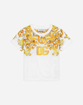 Jersey T-shirt with yellow majolica print and DG logo -  | Dolce &amp; Gabbana