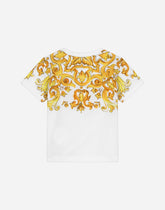 Jersey T-shirt with yellow majolica print and DG logo -  | Dolce &amp; Gabbana