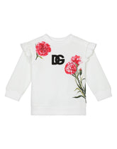 Round-neck jersey sweatshirt with carnation print -  | Dolce & Gabbana