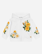 Zip-up hoodie with yellow rose print -  | Dolce &amp; Gabbana