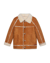 Single-breasted jacket in cognac-colored merino shearling -  | Dolce & Gabbana