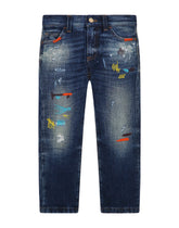 Regular-fit blue stretch jeans with top-stitching -  | Dolce & Gabbana