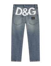 5-pocket treated stretch denim jeans with logo print -  | Dolce &amp; Gabbana