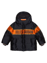 NYLON HOODED DOWN JACKET WITH JACQUARD LOGO -  | Dolce &amp; Gabbana
