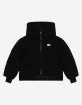 Short jersey down jacket with logo plaque -  | Dolce &amp; Gabbana