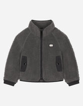 Eco-fur jacket with logo plaque -  | Dolce &amp; Gabbana