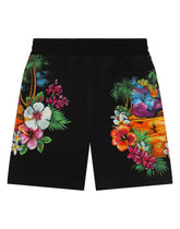 Piqué shorts with Hawaiian print -  | Dolce & Gabbana
