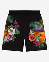 Piqué shorts with Hawaiian print -  | Dolce & Gabbana