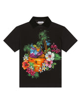 Piqué polo-shirt with Hawaiian print -  | Dolce & Gabbana
