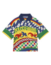 Short-sleeved polo-shirt in Carretto-print cotton piqué -  | Dolce & Gabbana