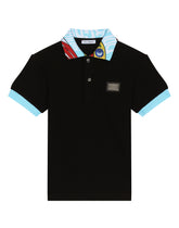 Short-sleeved cotton piqué polo-shirt with Carretto-print details -  | Dolce & Gabbana