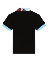 Short-sleeved cotton piqué polo-shirt with Carretto-print details -  | Dolce & Gabbana