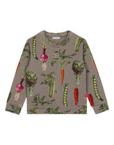 Round-neck jersey sweatshirt with garden print -  | Dolce & Gabbana