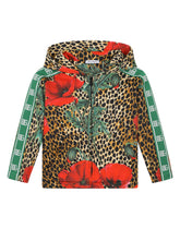 Hoodie with ocelot and poppy print -  | Dolce & Gabbana