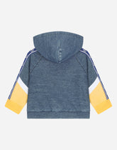 Zip-up jersey denim hoodie with logo band and intarsia design -  | Dolce &amp; Gabbana