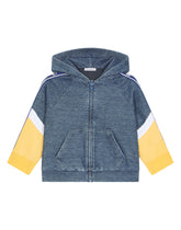 Zip-up jersey denim hoodie with logo band and intarsia design -  | Dolce & Gabbana