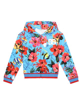 Zip-up hoodie with fish and flower print -  | Dolce & Gabbana