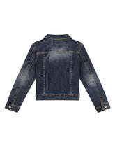 Dark blue stretch denim jacket with floral patch -  | Dolce &amp; Gabbana