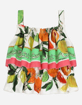 Poplin top with lemon and orange print -  | Dolce &amp; Gabbana