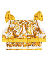 Poplin top with yellow majolica print -  | Dolce &amp; Gabbana