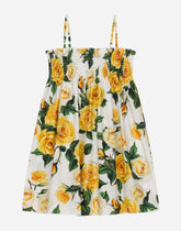 Poplin sundress with yellow rose print -  | Dolce & Gabbana