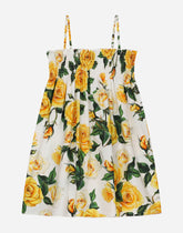 Poplin sundress with yellow rose print -  | Dolce & Gabbana