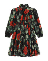 Long rose-print chiffon dress -  | Dolce & Gabbana
