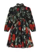 Long rose-print chiffon dress -  | Dolce & Gabbana
