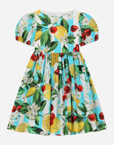 Poplin dress with lemon and cherry print -  | Dolce & Gabbana