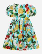 Poplin dress with lemon and cherry print -  | Dolce & Gabbana