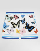 Striped poplin vanity shorts with butterfly print -  | Dolce &amp; Gabbana