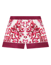 Twill shorts with yellow majolica print -  | Dolce &amp; Gabbana