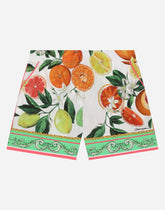 Poplin shorts with lemon and orange print -  | Dolce & Gabbana