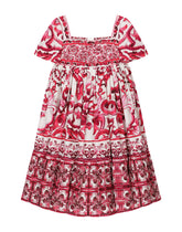 Poplin dress with yellow majolica print -  | Dolce & Gabbana
